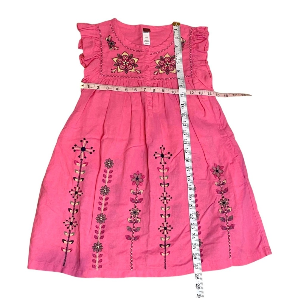 TEA COLLECTION Malati Kantha LINEN Embroidered Floral Dress Girls 10 Pink Boho - Picture 9 of 9